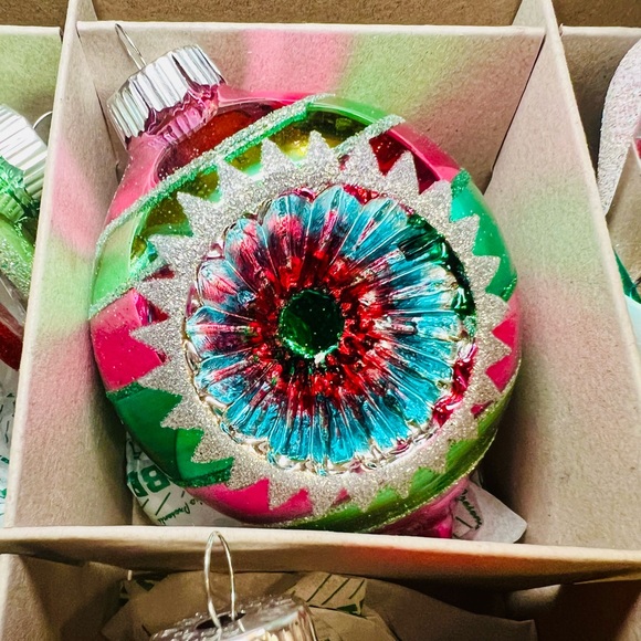 6 Radko Christmas Glass Ornaments Icicles Reflector Beehive Shape Tinsel Inside - Picture 2 of 13